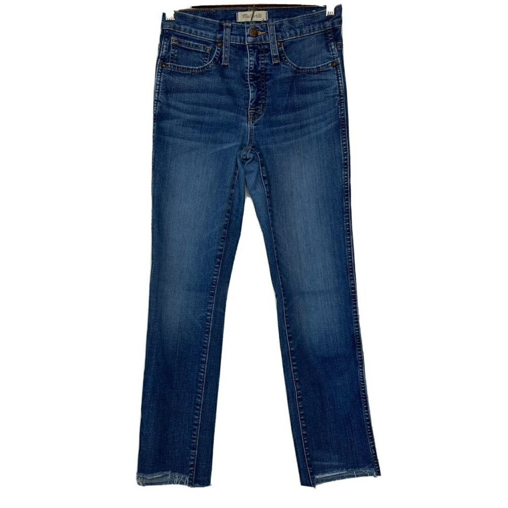Madewell Jeans Slim Straight 24 Blue Med Wash Mid Rise Raw Hem Edition